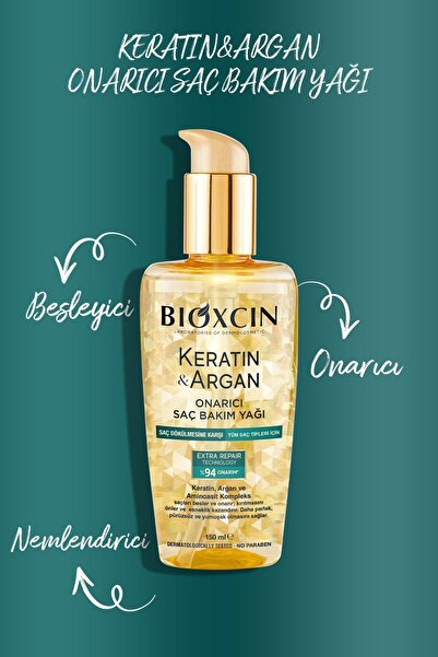 Bioxcin Keratin Argan Besleyici Onarıcı Saç Bakım Yağı 150 ml - Yıpranmış Ve Hassas Saçlar 2'li