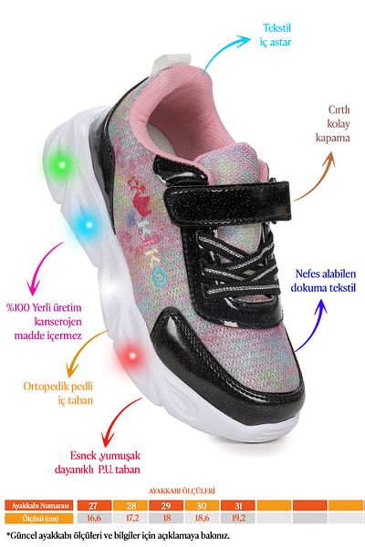 Kiko Kids Teno Velcro Lighted Girls' Sports Shoes