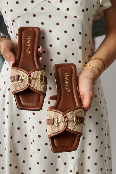 Limoya Elanor Tan Buckle Flat Bottom Women's Slippers
