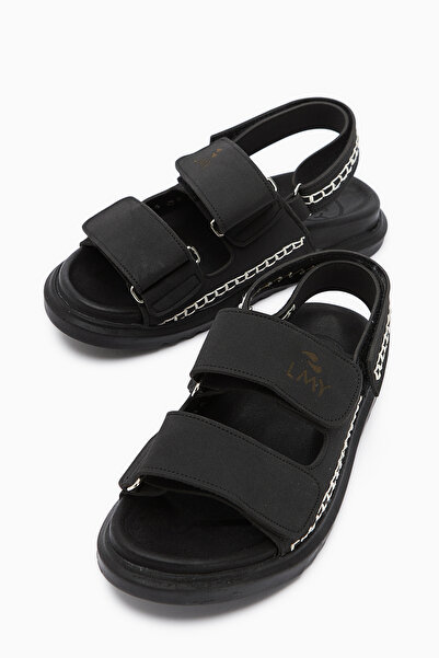 Limoya Sanna Black Embroidery Detailed Velcro Women's Sandals