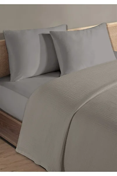Evim 100% Natural Cotton 4 Layer Muslin Luxury Double Pique Set Light Gray 200X230Cm