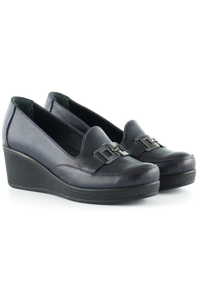 Erkan Saçmacı Dafne Lacivert Справжня шкіра теляча з пряжкою, круглим носком і підбором на підкладці, повсякденне взуття