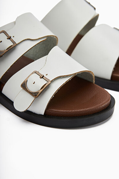 Limoya Papuci de damă Soha White cu bandă dublă cu talpă plată