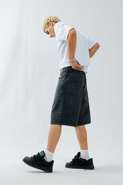 UKHWD SUPPLY Dark Gray Baggy Jean Men's Shorts Jorts
