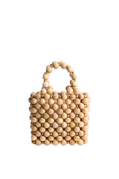 Sun Pieces Jojo Wooden Gold Detailed Bead Bag, Women's Handbag, Sparkling Evening Bag