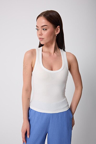 AMİDA Amida White Corded Crop Tank Top - Χοντρό λουράκι, Γυναικείο, 2403