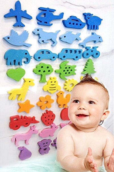 EVAKANCA Banyo Havuz Oyuncakları Islanınca Yapışan Sert Eva Sünger 32 Adet