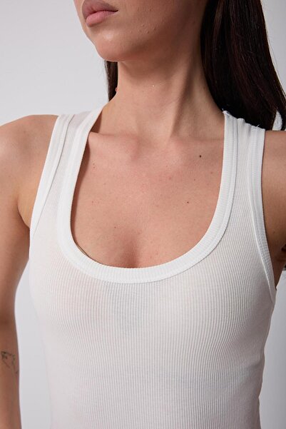 AMİDA Amida White Corded Crop Tank Top - Χοντρό λουράκι, Γυναικείο, 2403