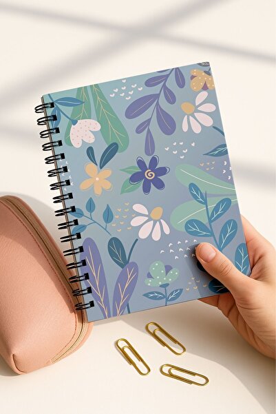 Eldesen Tasarım School Notebook Set with Spiral Dots, A5 Size 50 Sheets 100 Sheets Set of 4, Daisy Set