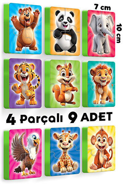 EVAKANCA 4 Parçalı 9 Adet Yaban Hayvanları Kalın Yapboz