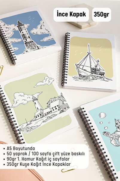 Eldesen Tasarım مجموعة دفاتر مدرسية منقطة حلزونية، مقاس A5، 50 ورقة، 100 صفحة، مجموعة من 4 قطع، مجموعة دينيسي