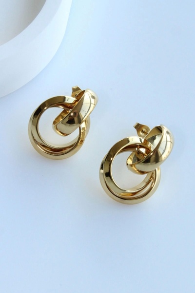 Leo'Stone Premium Seri Çoklu Halka Tasarım Kararmaz Renk Atmaz Kadın Çelik Küpe