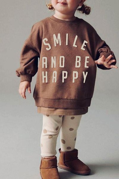 Monila Girls 3 Yarn Fabric Text Printed Sweatshirt and Ribbed Leggings Bottom Top Set