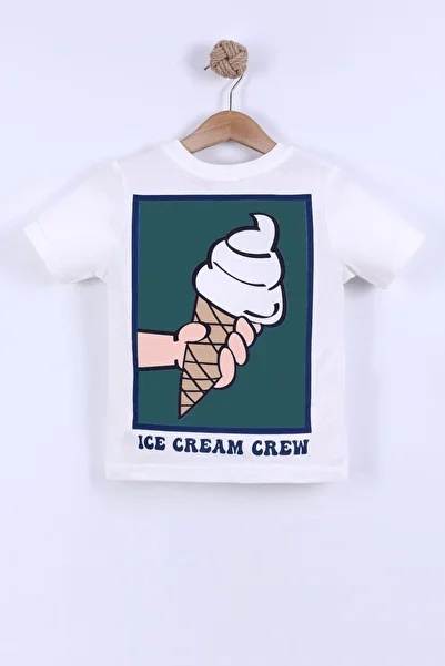 Monila Boys Ice Cream Printed Cotton Tshirt and Striped Shorts Bottom Top Set