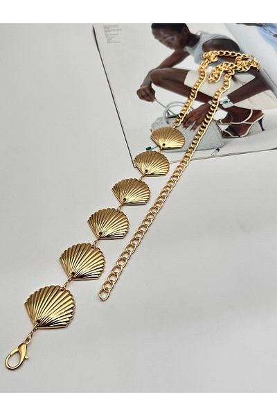 Desre Moda Mussel Pattern Gold Chain Belt Women's Belt Dress Belt Shirt Belt Coat Belt