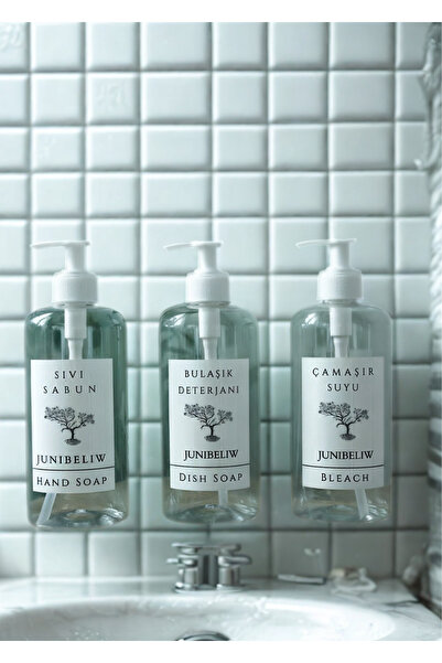 JUIWI 3lü Set Uzun Model Şeffaf Boş Pet Şişe Sıvı Sabunluk Bulaşık Deterjanıı...