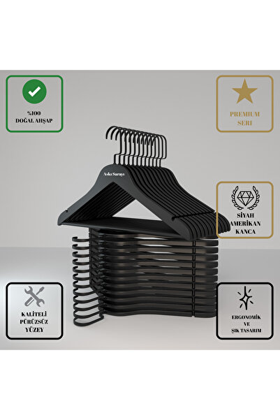 menofis Siyah Ahşap Askı Kıyafet Elbise Gömlek Ve Pantolon Askısı 24 Adet Ame...