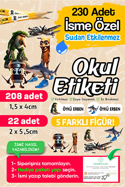 PANDA SOKAĞI Okul Etiketi Kalem Defter Isimli Etiket Isim Yazılabilen - 230 A...