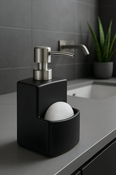 A A Company Lüks Porselen Mat Beyaz Siyah Gri Süngerli Mutfak Sıvı Sabunluk B...