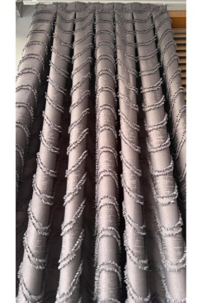 DİLETTO Linen Textured Tasseled Anthracite Panel Background Curtain Luxury Single Wing 1/3 Tight Pleated