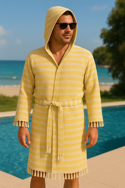 Hayalet Special Production Hooded Cotton Woven Unisex Bathrobe Peshtemal