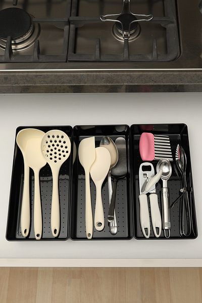 color house 3 bucăți negru lucios (negru pian) Organizator pentru boluri Organizator transparent pentru sertar (30,8*15,4 cm)