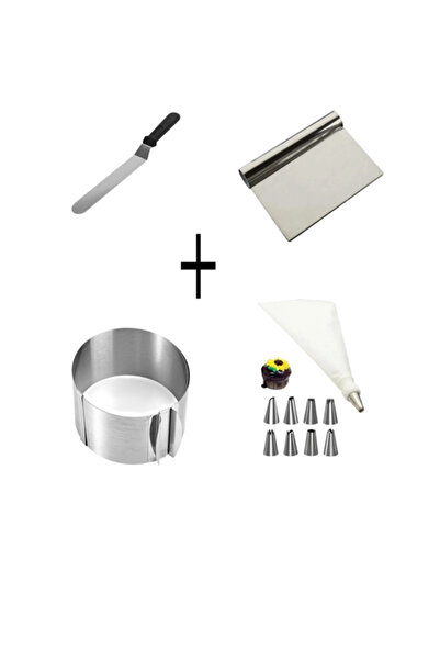 Blue Home Lıght Pasta Sıvama Spatulası Çelik Spatula Hamur Kazıyıcı Kek Kalıbı Ayarlanabilir Krema Torbası 4 lü SET