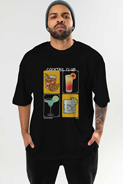 Ankhises Μπλουζάκι Cocktail Club με στάμπα μπροστά, μαύρο, oversize, ανδρικό ...