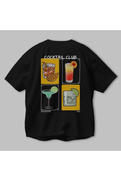 Ankhises Cocktail Club Back Printed Black Oversize T-Shirt Men's Women's 100% Cotton Crew Neck T-Shirt
