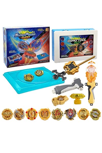 TOYFEST Beyblade Altın Renk Gyro Döner Topaç Seti - Arenalı, Çantalı, Çek Bır...