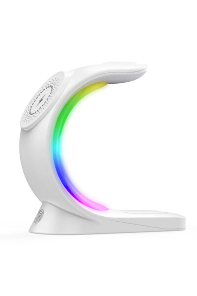VENTLEX Incarcator Wireless 3 in 1 RGB Tip statie de Incarcare Telefon, Ceas si casti, Fast Charge 15W Alb