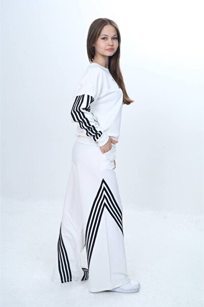 Jannock Girl's Stripe Detailed Oversize Tracksuit Set - 100% Cotton 2 Thread Comfortable Fit-305