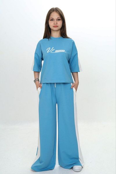 Jannock Set de trening pentru fete, 100% bumbac, oversize, imprimat Londra, garnituri cu mâneci trei sferturi-293