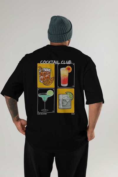 Ankhises تي شيرت كوكتيل كلوب أسود كبير الحجم مطبوع من الخلف للرجال والنساء 10...