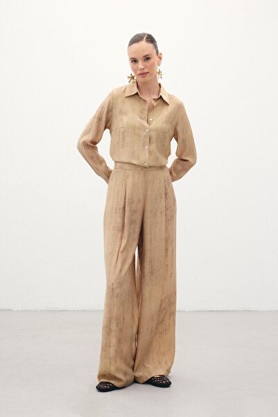 Sateen Візерункові штани-кльош - верблюжий