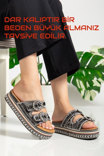 TEKİN SHOES SİYAH ÇİFT TOKA TERLİK ( Bir Beden Büyük Alınmalı )