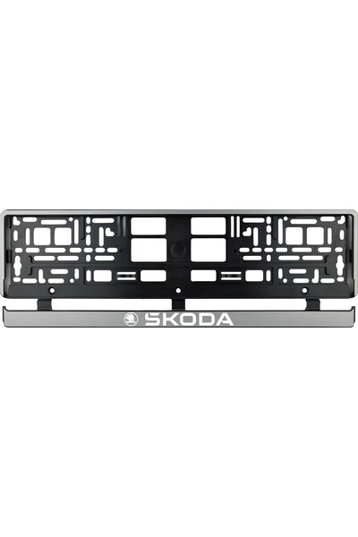 OEM Set 2 bucati, suport numar inmatriculare argintiu Skoda alb