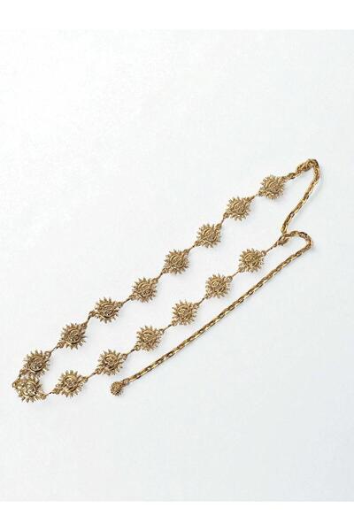 Kemerix Women's Sun Detailed Original Non-Tarnish Gold Chain Belt