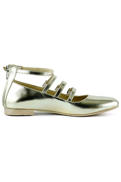 Erkan Saçmacı Elenuta Dore Patent Leather Genuine Calfskin Patent Leather Four Band Buckle Zippered Ballerina Ballerina