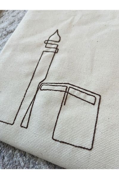 mihriban Minimal Kaaba Embroidered Linen Prayer Rug - Dowry Bundle Umrah Gift Bag Prayer Mat
