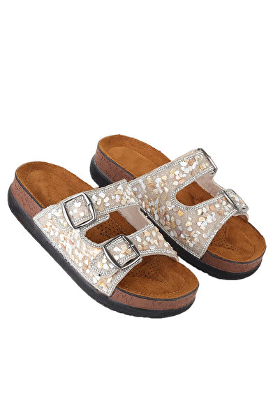 Vojo Guca Orthopedic Natural Stone Double Buckle Sea Pool Beach Daily Women's Slippers Beige