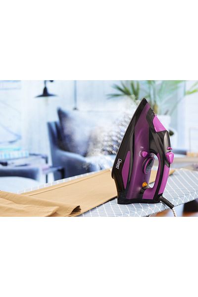 ALSAIF Steam Iron – 2000W – 400ml – Teflon-Coated Soleplate – Black × Purple