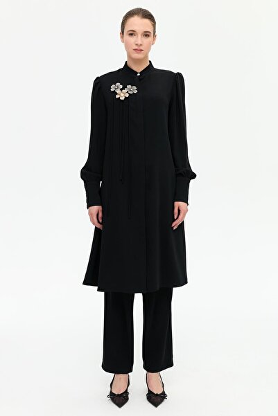 Esswaap Broş ve Biye Detaylı Pantolonlu Takım Siyah