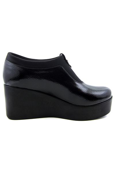 Erkan Saçmacı Sofia Exclusive Black Patent Leather Stretch Buckle Round Toe Wedge Heeled Casual Shoes