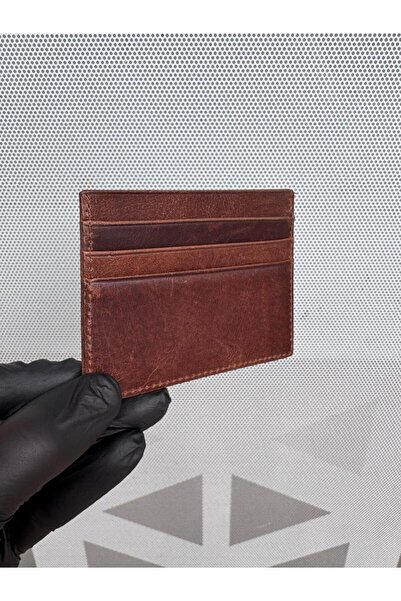 Gesa Θήκη για καρτέλες καφέ από 100% γνήσιο δέρμα λεπτό τρελό δέρμα