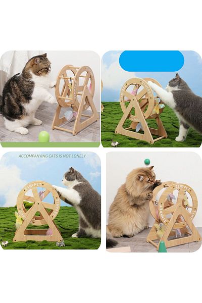 OEM Cat Toy, Bamboo Wood Play Wheel, 14.5 cm x 28 cm x 34 cm, with Accessories