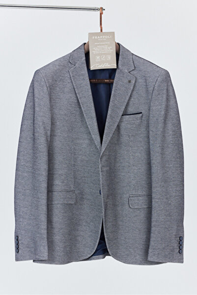 Frappoli Poçena Erkek Koyu Lacivert Esnek Kumaş Slim Fit Spor Blazer Ceket (Büyük Beden - Battal)