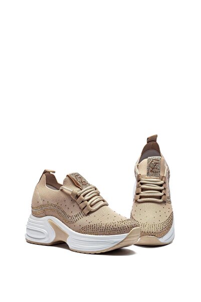 lady classy Kadın Gizli Topuk Taşlı Rahat Kalıp Bağcıklı Triko Spor Ayakkabı