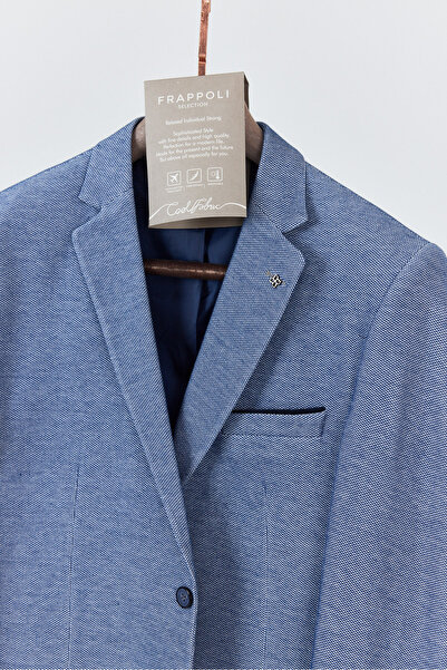 Frappoli Poçena Erkek Lacivert Esnek Kumaş Slim Fit Spor Blazer Ceket (Büyük Beden - Battal)