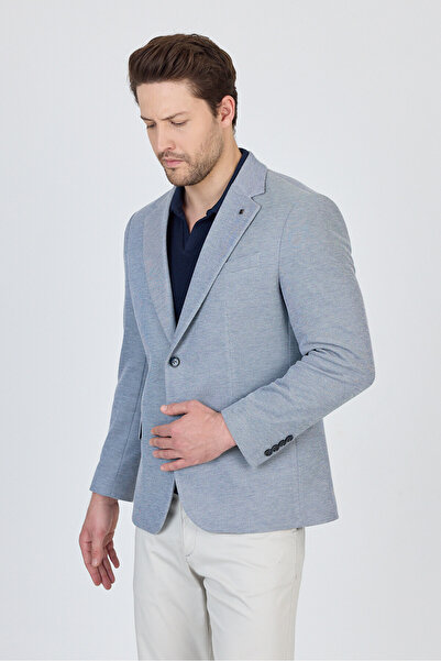 Frappoli Antony Men's Light Navy Blue-Grey Knitted Fabric Stretching Sports Blazer Jacket